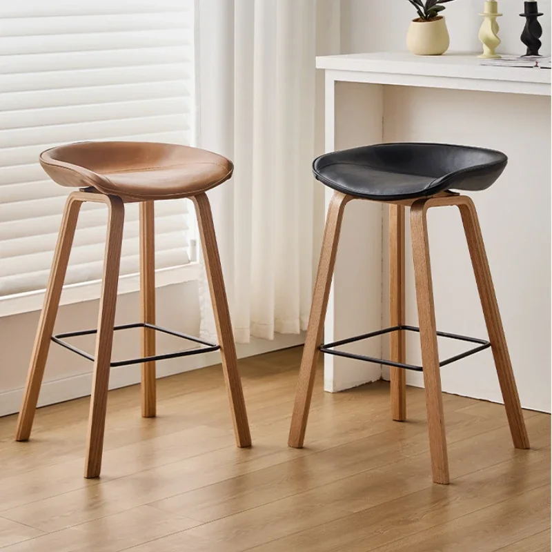 Modern Solid Wood Bar Stool High-Elastic Foam Dining Stool Living Room High Foot Counter Stool Stylish Versatile Home Furniture