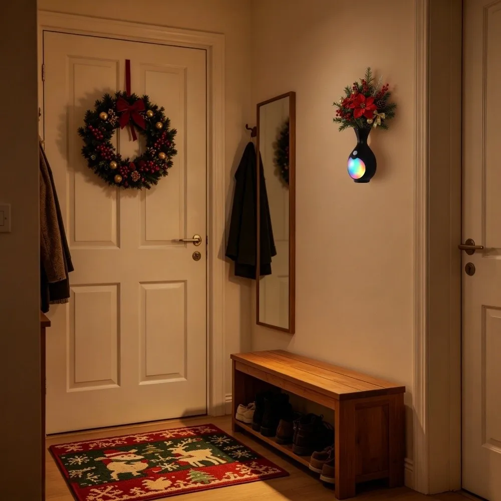 Christmas LED Motion Sensor Wall Lamp No Drilling Touch-Controlled Vase Shape Night Light Motion Activation USB Rechargeable