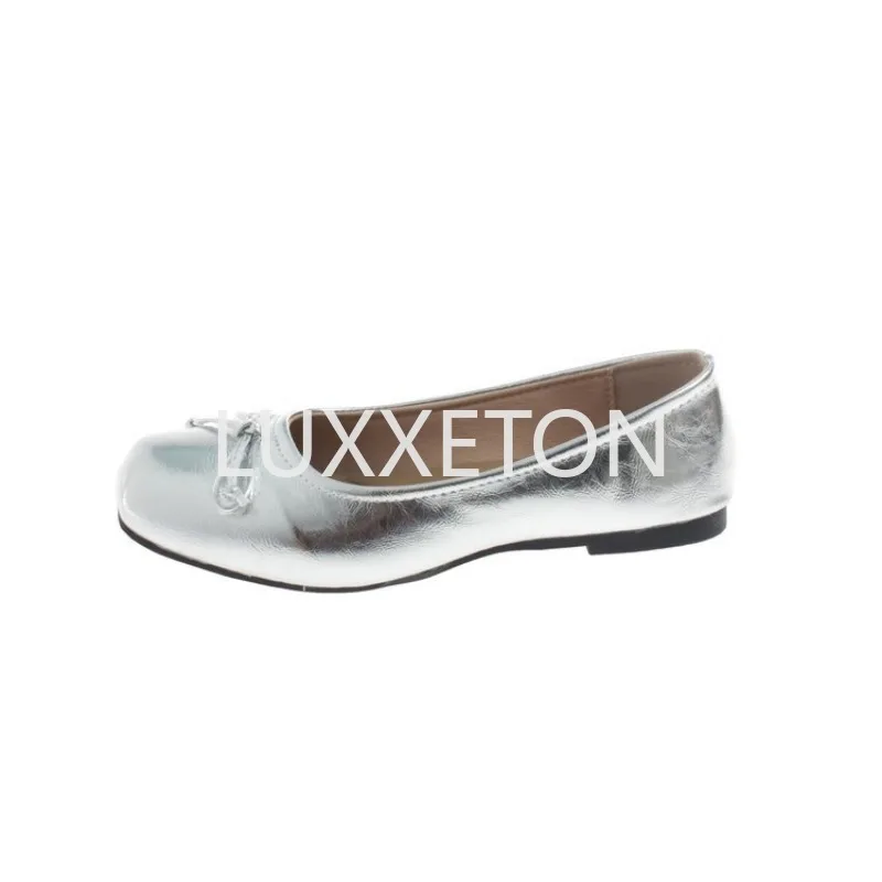 Women Flat Shoes Spring and Autumn New Fashionable Ballet Bow Design Shallow Mouth Comfortable Soft Sole Silver Ballet Flats