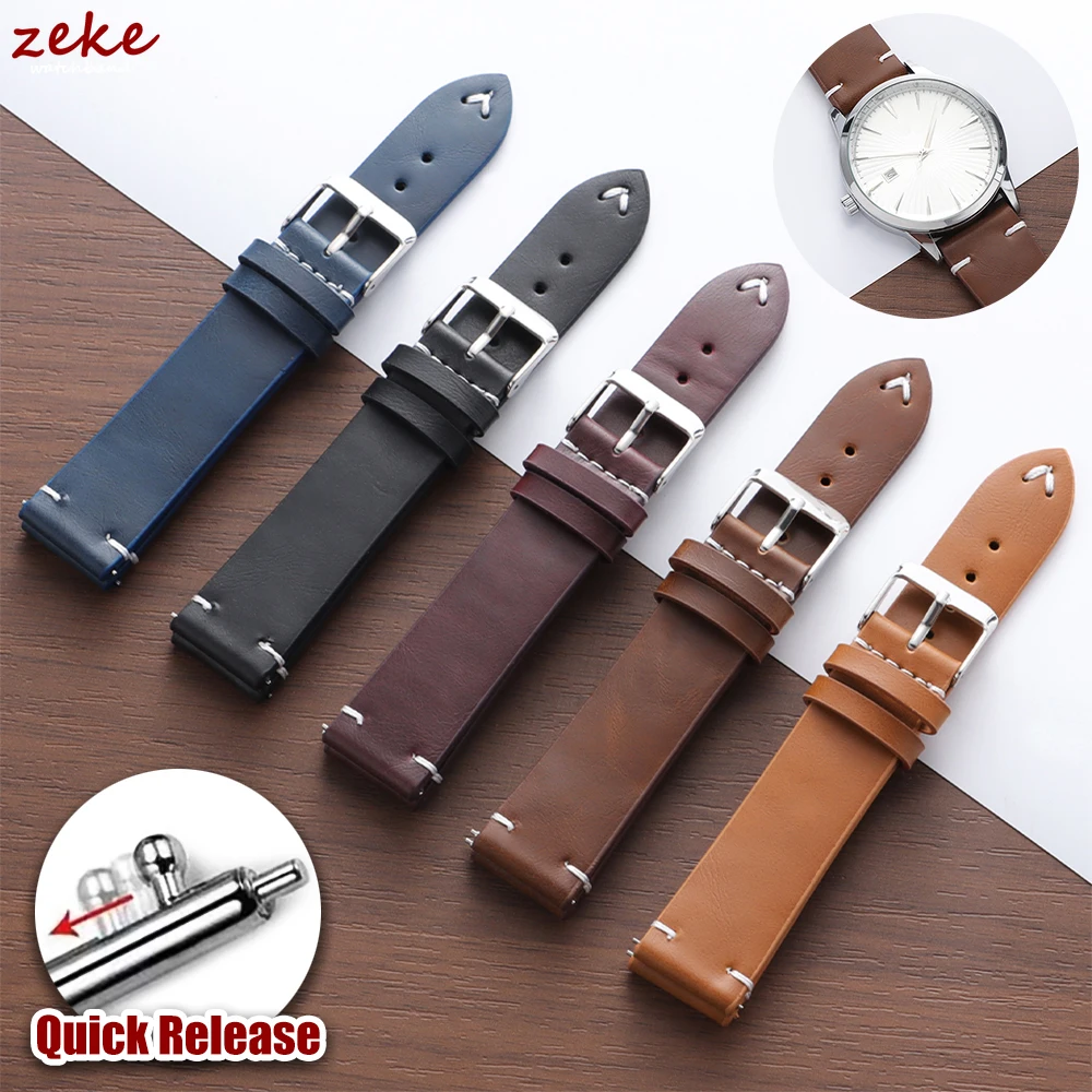 18mm 20mm 22mm Vintage Braunes Lederarmband Armband Nahtarmband Schnellverschlussarmband für Omega für Seiko Uhrenarmband