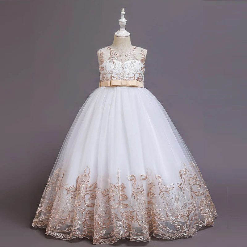 

Платье для элегантных девочек, вечернее свадебное платье, длинное платье для девочек-подростков с бантом, костюм для выступлений на фортепиано, Vestidos от 4 до 12 лет