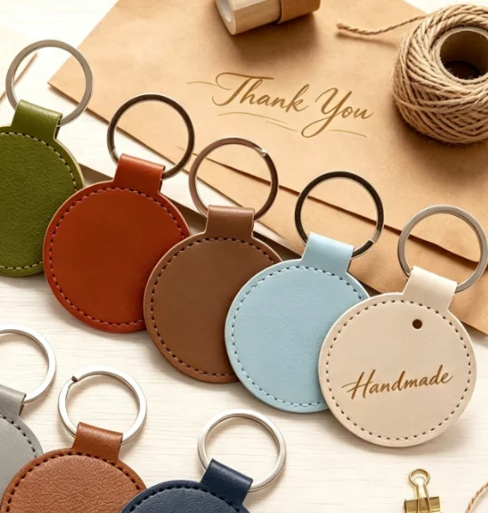 Personalize Hotel Room Number Round Keyring Gifts Engraved Name PU Leather Keychain Custom Logo Circle Key Chain Ring