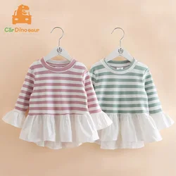 2025 Spring Autumn Fashion 2-6 Years Kids Children Tees Tops Cotton O-Neck Striped Patchwork Long Sleeve T-Shirts For Baby Girls
