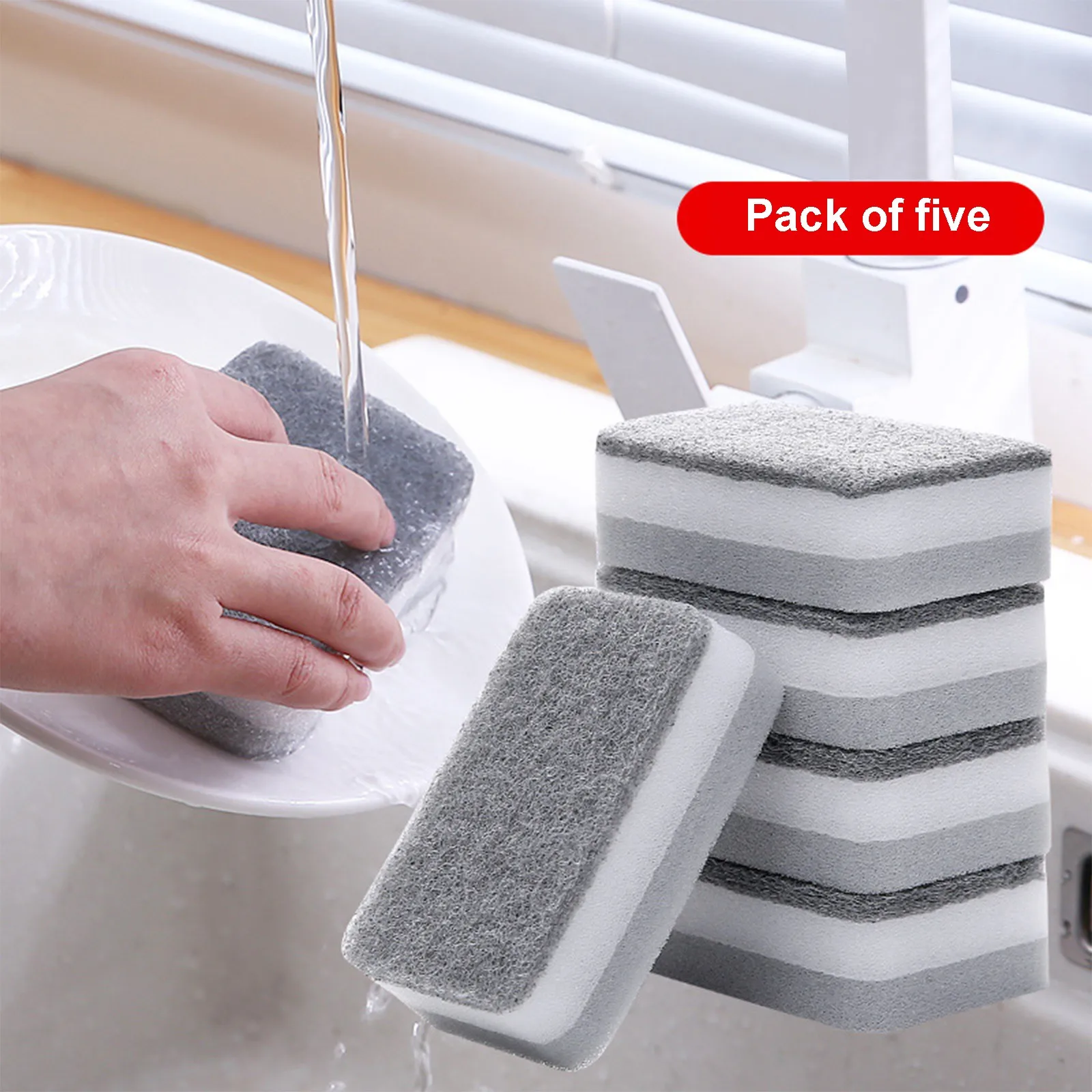 

5ccs Double-Sided Cleaning Spongs Household Scouring Pad Kitchen Wipe Dishwashing Scrub Sponge Dish Cleaning Kitchen Accessories