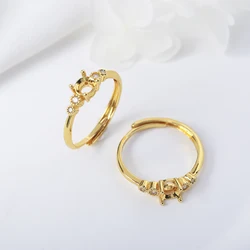 Round Engagement Ring Mounting Blank 5mm Brass Gold Plated Adjustable 4 Claws Prong Ring Settings For Diy Gemstones  Jewelry
