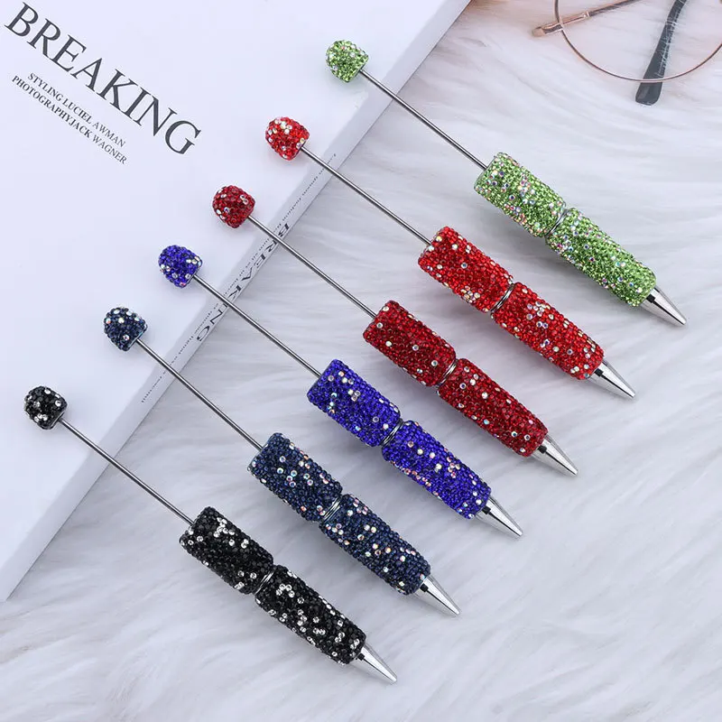 50Pcs Bling Full Cover Black Ink Plastic Beaded Pen Ballpoint Pens DIY Jewelry Beads Gifts School Office Writing Signature Pen