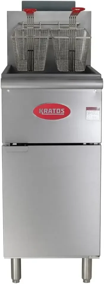 Friteuse commerciale Kratos, propane liquide, trois tubes chauffants, sur pied, capacité de 40 lb, BTU total de 90,000