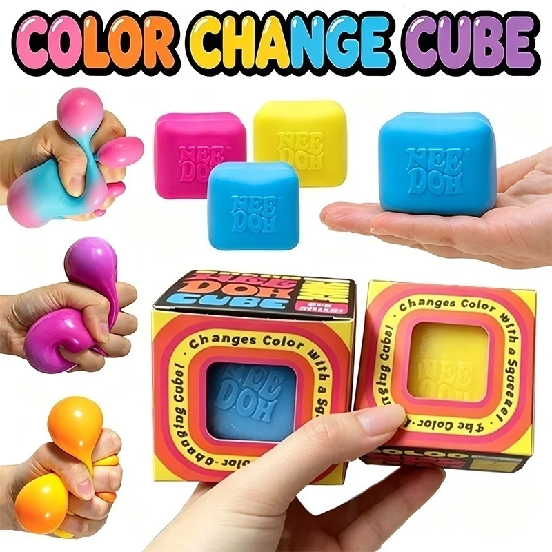 Schylling Needoh Color Change Cube Fidget Toy Fast Rebound Squeeze Anxiety Release Stress Relief Sensory Toy for Adults Leisure