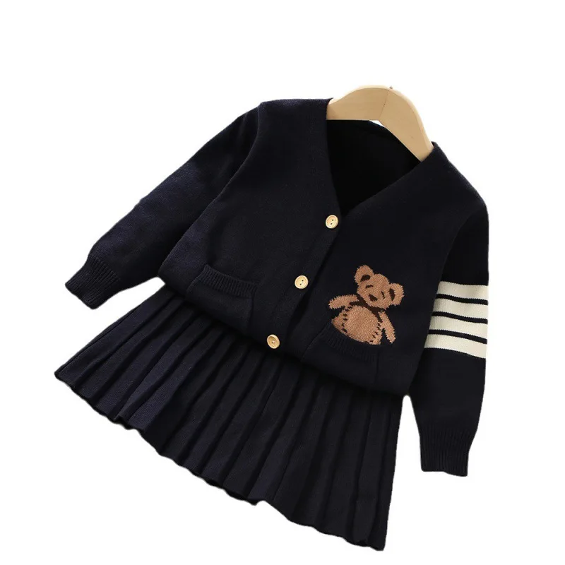 Girls Sweater Set Autumn Winter New College Style Fashionable Little Girl Uniform Knitted Skirt Two-Piece Set