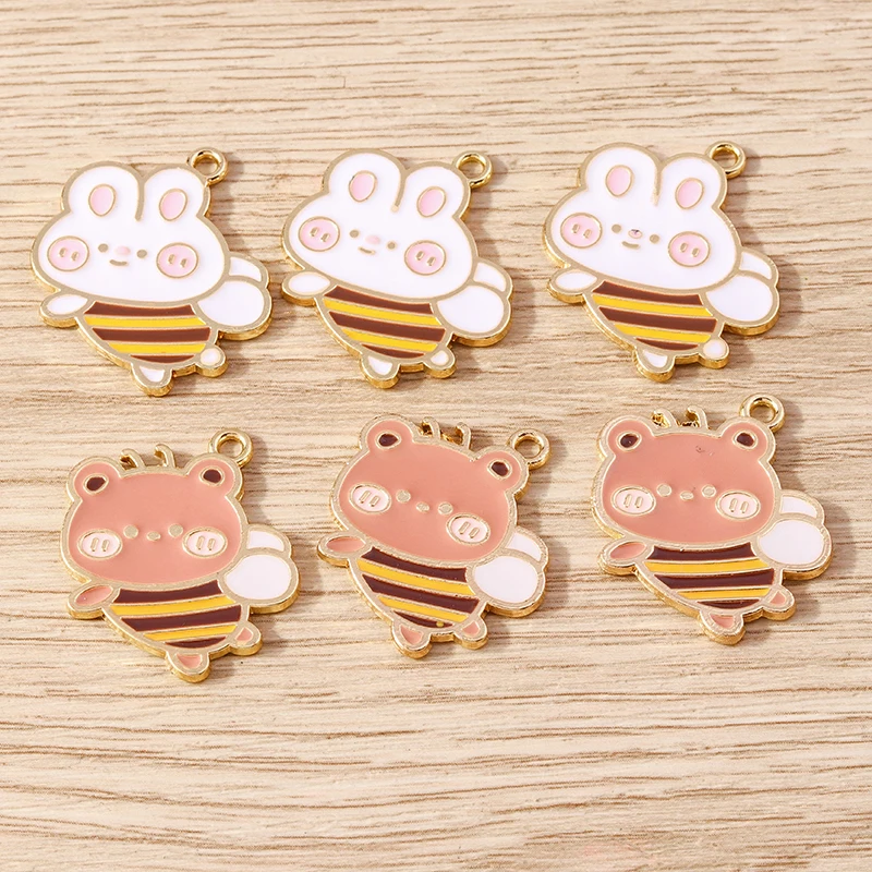 10pcs Cartoon Animal Charms Enamel Honey Bee Charms Pendants for Jewelry Making Earrings Necklace Bracelets DIY Crafts Supplies