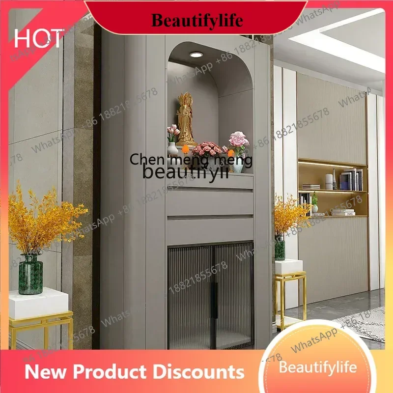 

D178 New Chinese-style Buddhist niche cabinet with modern door, solid wood Buddhist statues for families