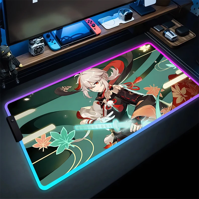 RGB Mouse Pad Kaedehara Kazuha G-Genshin Impact Non-Slip Rubber Edge locking mousepads Game play mats notebook computer game