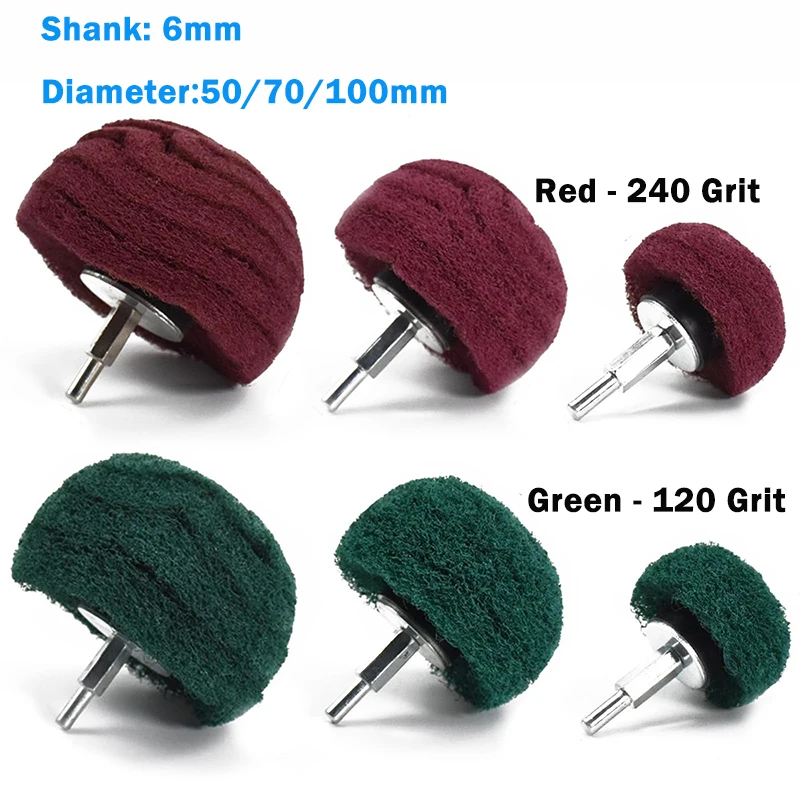 

Scouring Buffing Polishing Wheel 6mm Shank Mounted Abrasive Sanding Mop Buffing Wheel with Mushroom Grinding Head 50/70/100mm
