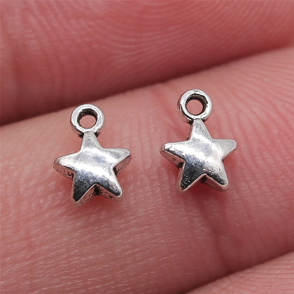 40pcs 6x8mm Antique Silver Color Small Star Pentagram Charms Pendant Zinc Alloy Hand Crafts Jewelry Making Accessories
