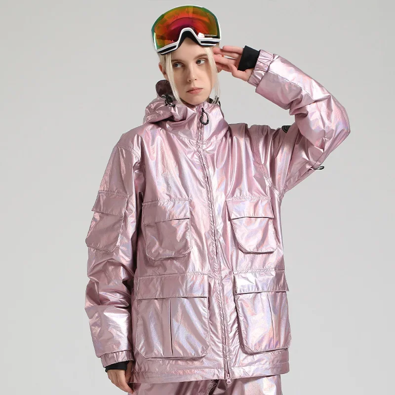 Neue Ski Anzug Männer Winddicht Wasserdichte Warme Snowwear Furnier Doppel Bord Bunte Reflektierende Ski Jacken Frauen Große Größe