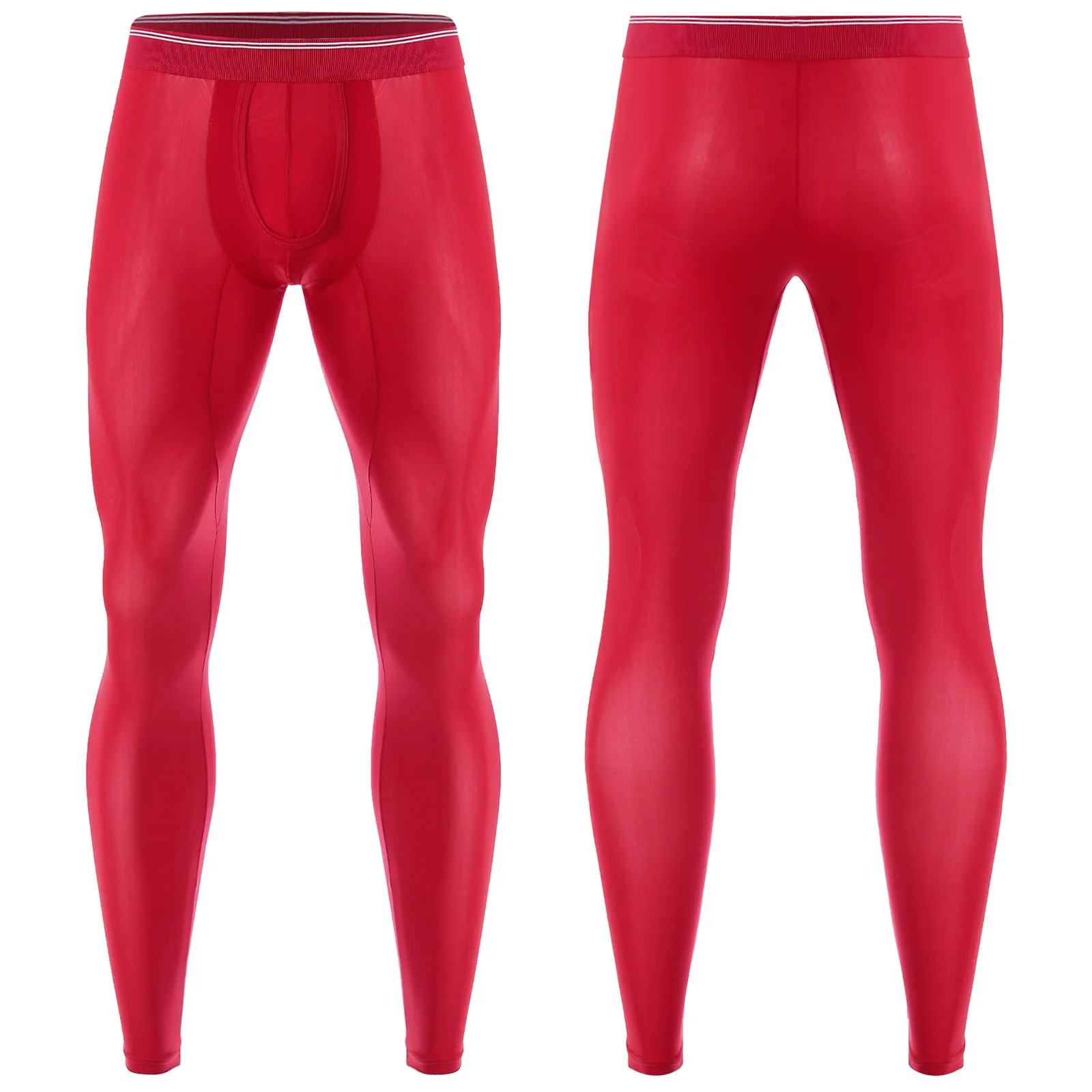 男性スリムフィットレギンスタイツミッドウエストバルジポーチボトムパンツ伸縮性通気性超薄型タイツ運動下着パンツ