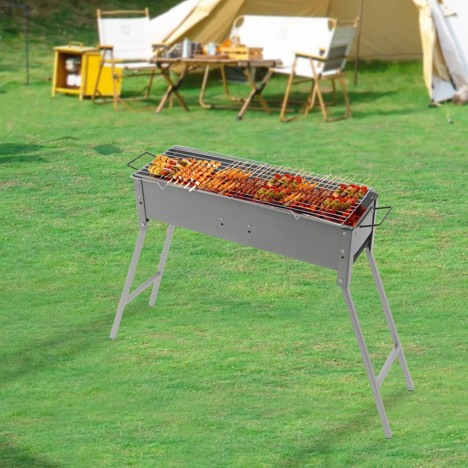 Parrilla de barbacoa para cocinar al aire libre, parrilla de barbacoa plegable portátil, parrilla de carbón adecuada para acampar, picnic en la playa