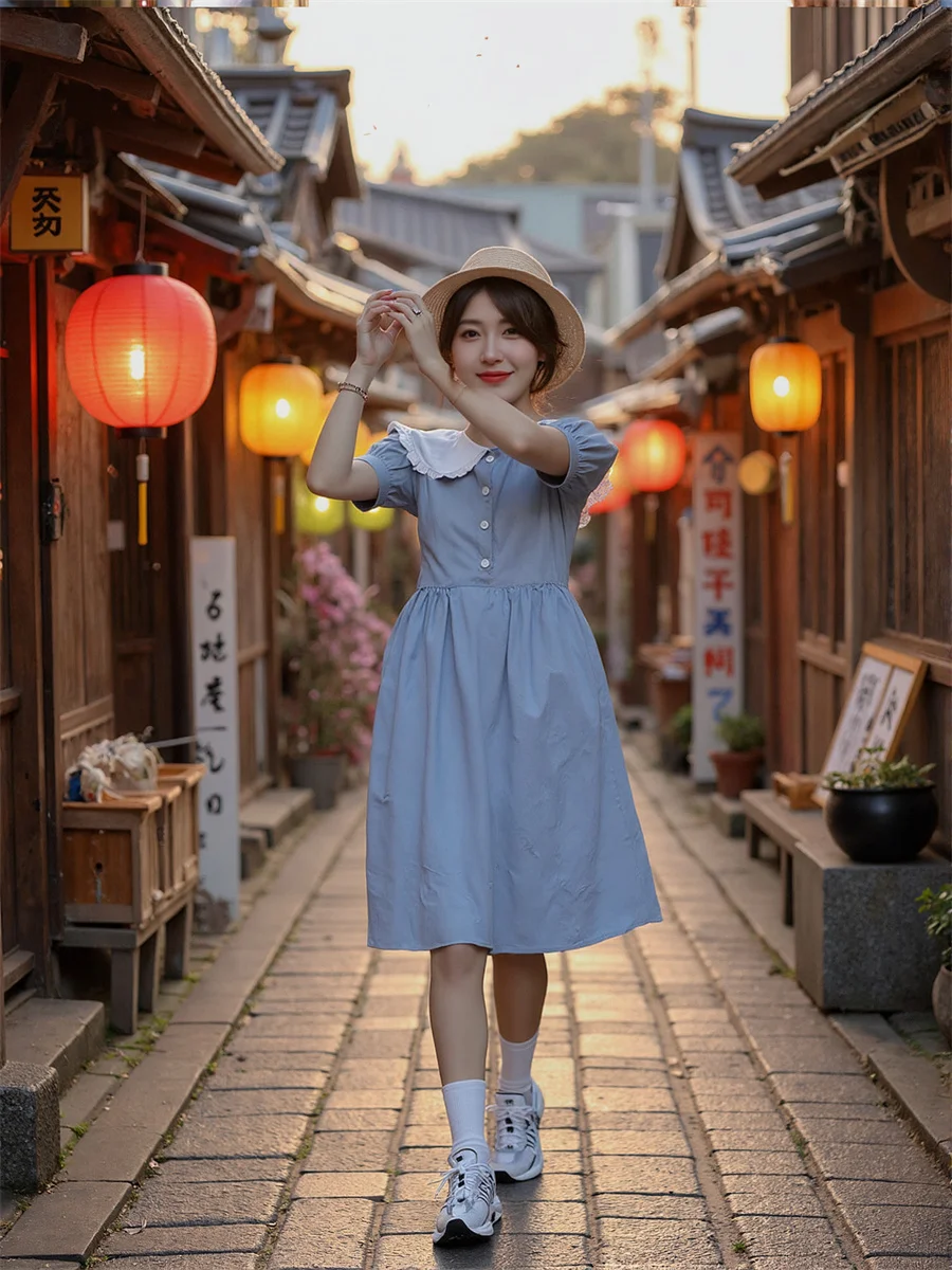 فستان صيفي نسائي امرأة 2025 نمط ياباني رقبة على شكل حرف v خط عنق على شكل قلب رقبة منخفضة قطع منخفضة على شكل قلب رغبة حارة حارة مغرية