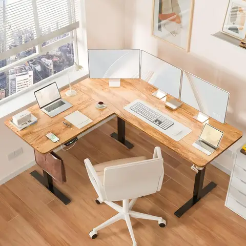 63 x 55 inch L Shaped Standing Desk, Corner Computer Desk, Electric Adjustable Height Stand Up Table, L Sit Stand Desk for Home