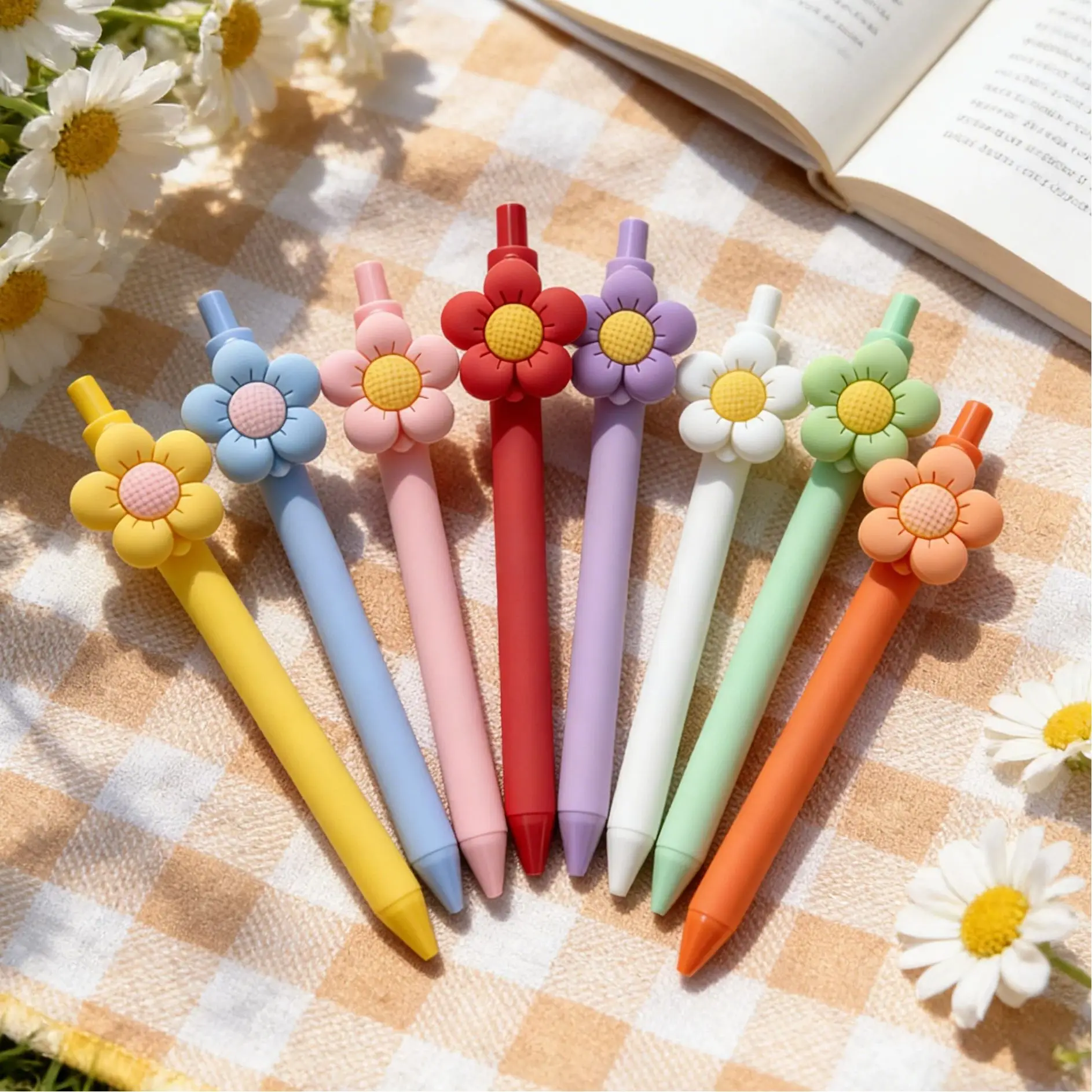 

8pcs Daisy Flower Pens Black Ink Fancy Pens Fine Point Smooth Writing for Students Classroom Office Supplies