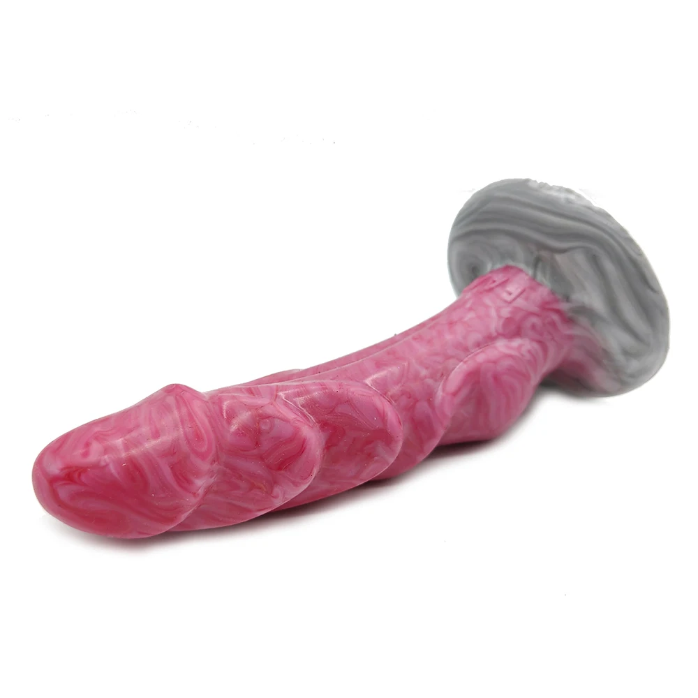 FAAK Gory Raw Meat Color Dog Dildo With Suction Cup Ribbed Animal Penis Curved Anal Plug G-spot Stimulate Sex Toy Shop