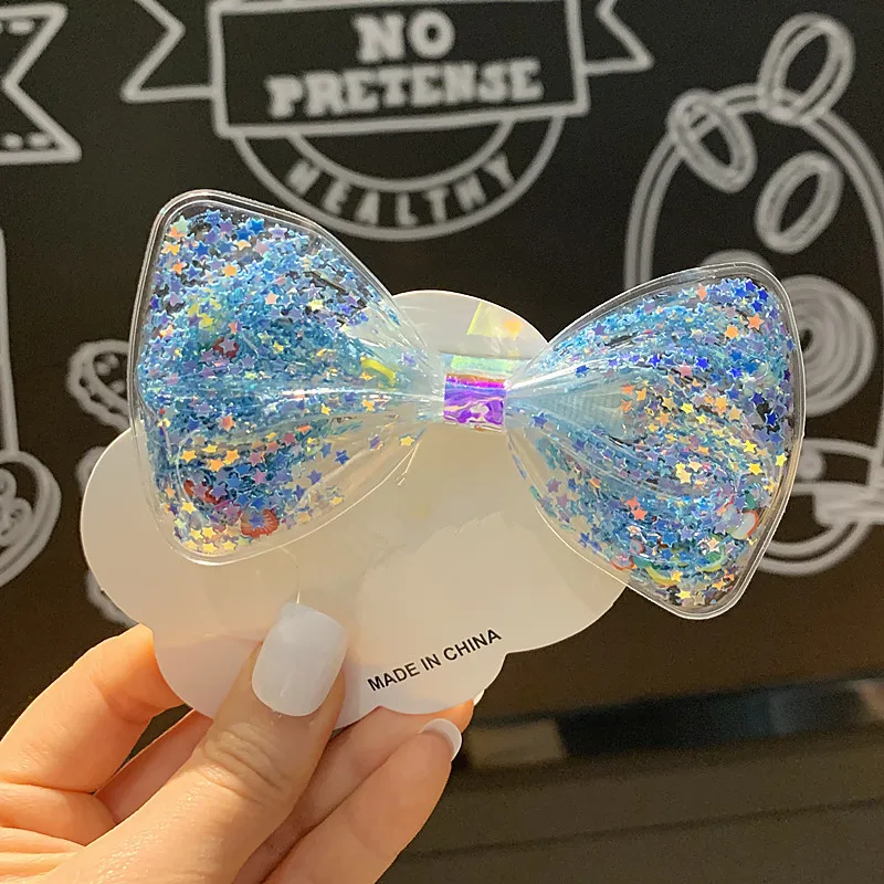Transparent Girls Sharker Hair Bows Shinny Stars Holiday Party Hairgrips for Children Barrettes Hair Accessories