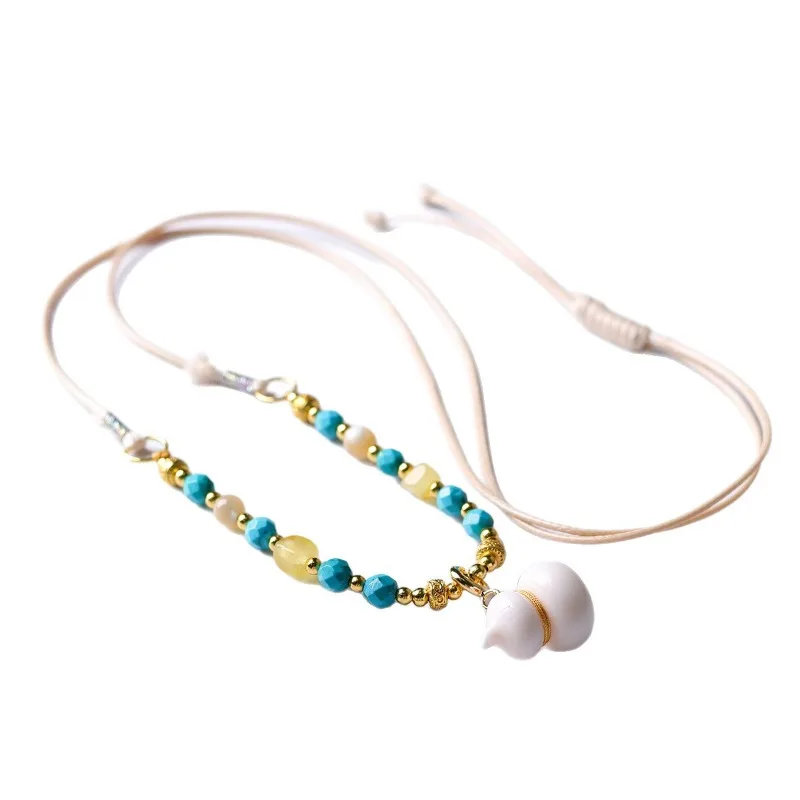 New Chinese Style Antler Small Gourd Amber Turquoise Necklace Colorful Layerable Jewelry Gifts