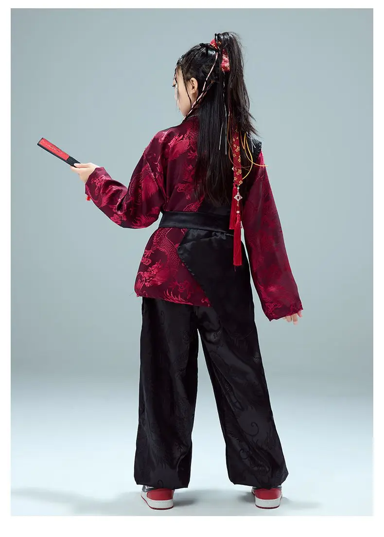 2025 Chinese Ancient Knight-errant Kung Fu Clothing Children's Cool Street Dance Style Wushu Set Martial Arts Performance Outfit