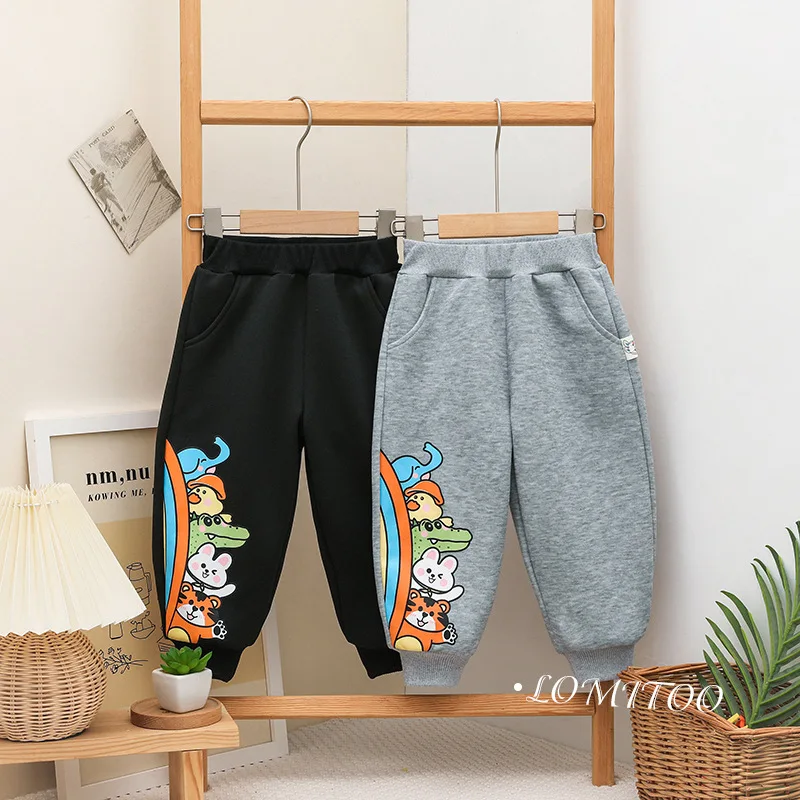 Children Sports Pants Autumn 3-8 Year Old Kid Cartoon Casual Pants Boys Five Little Animals Printed Elastic Waist Pants