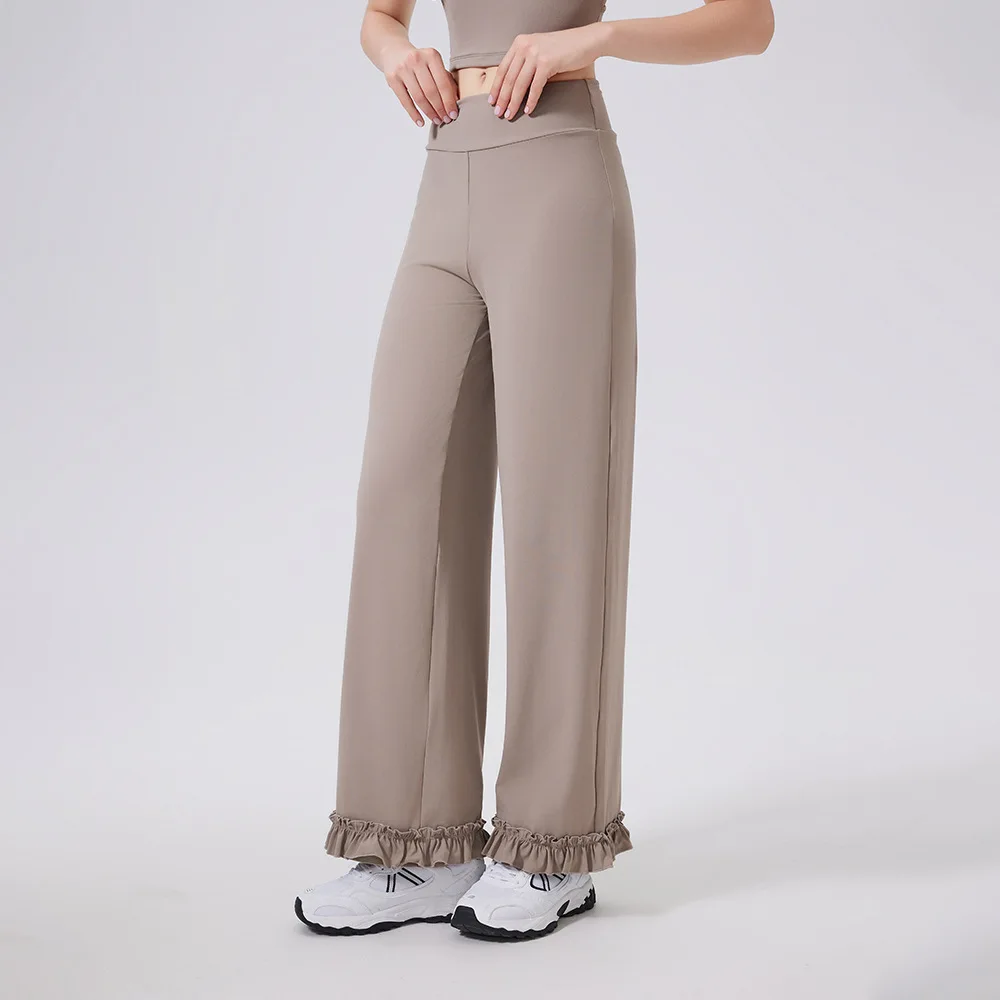 Women's High-Waisted Lace Sports Pants Loose Straight Leg Casual Cloud Feel Slimming Fitness Running Cinched Waist