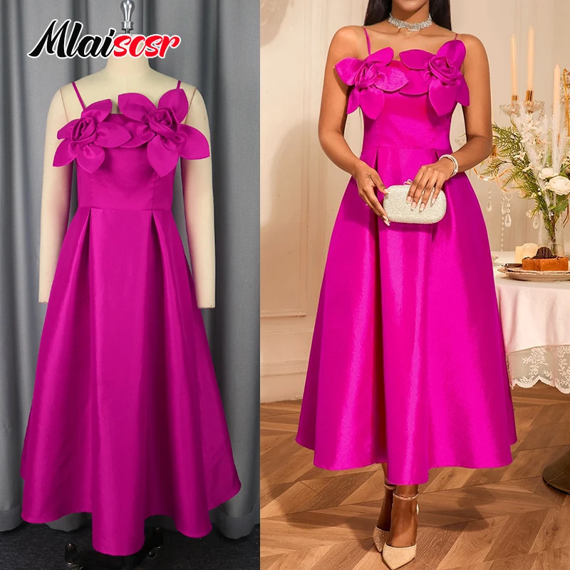 

Mlaiscsr женское платье трапециевидной формы с высокой талией и 3D цветочным принтом без рукавов на тонких бретельках для дня рождения, Рождества, новогодней вечеринки