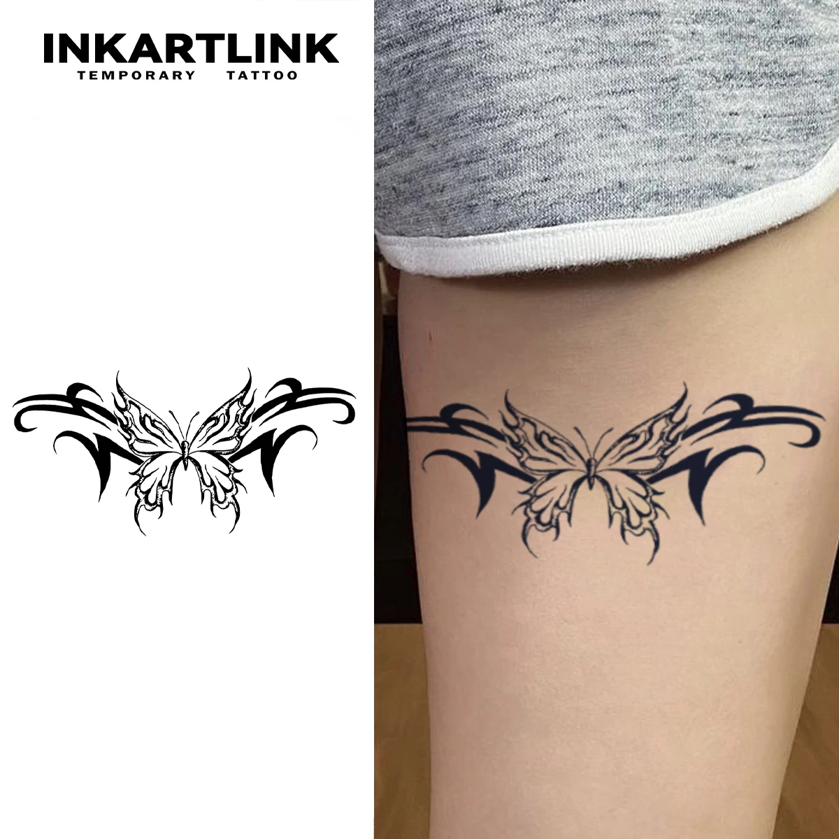 

INKARTLINK пластырь для татуировки с пламенем и бабочкой, 1-2 недели, долговечный этнический стиль, симметричный дизайн, водонепроницаемая временная татуировка