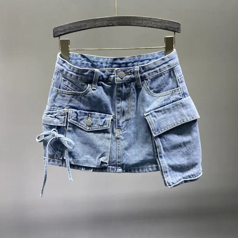 TPJB Irregular Pocket Cargo Dress Denim Skirt Women Clothing Summer Sexy A-line Hip Skirts Female Bottoms Streetwear