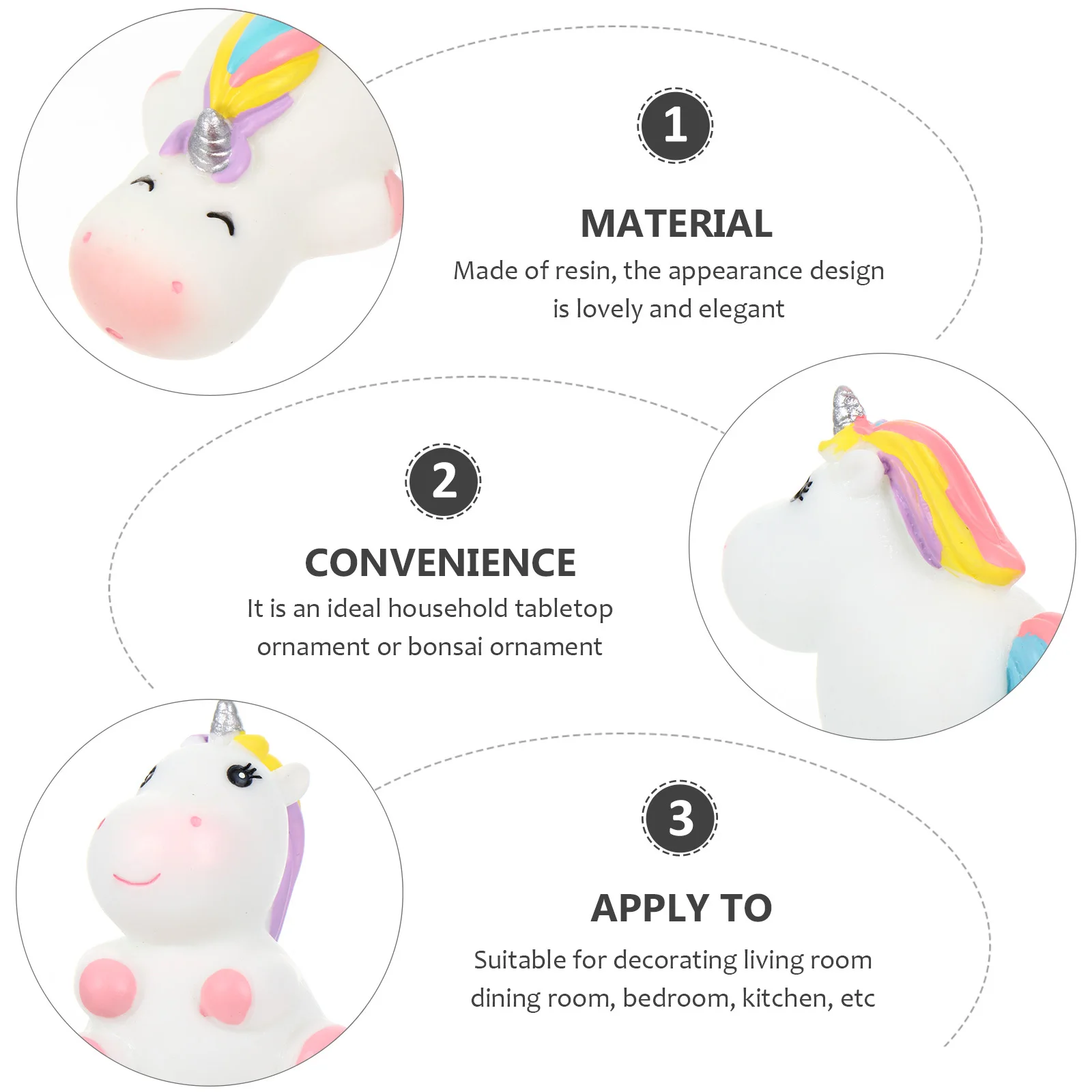 

4pcs Mini Unicorn naments Resin Durable Decor Garden Indoor Room Bedroom Kitchen Planter Miniature Statue
