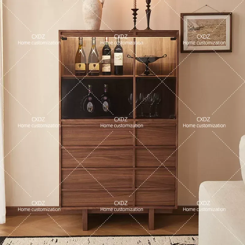 Medieval Solid Wood Wine Cabinet Living Room Sideboard Sofa TV Stand Wall Unit Locker Glass Door Display Storage Furniture