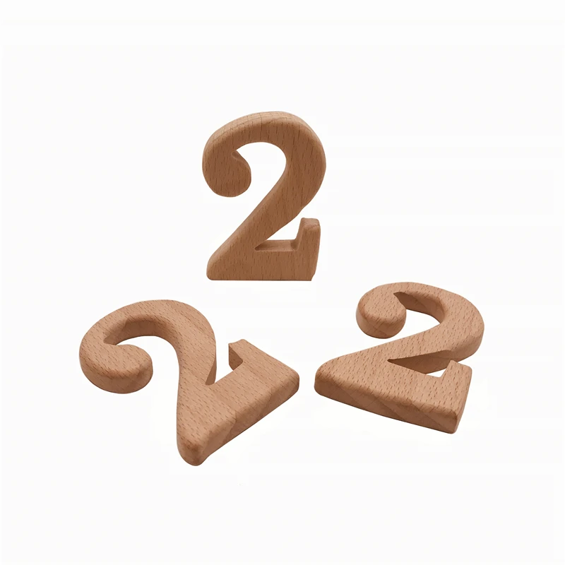 ABCPICK 10pcs Baby Teether Wooden Animal Pacifier Pendant BPA Free Beech Arabic Numerals Baby Gym Accessories Teeth Pendant
