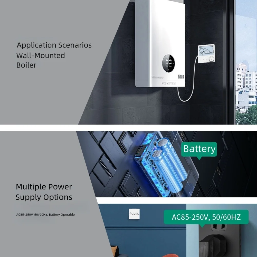 

Умный термостат Wi-Fi для газовых котлов с голосовым управлением и шестью ежедневными настройками температуры через приложение Tuya