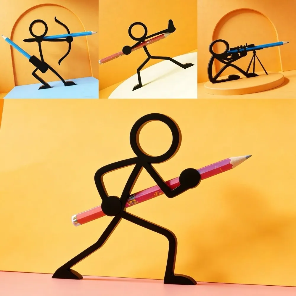 Plastic Stickman Warrior Pen Holder 3D Black Pen Container 3D Printed Pencil Stand Multi-function Cartoon Funny Pen Ornament