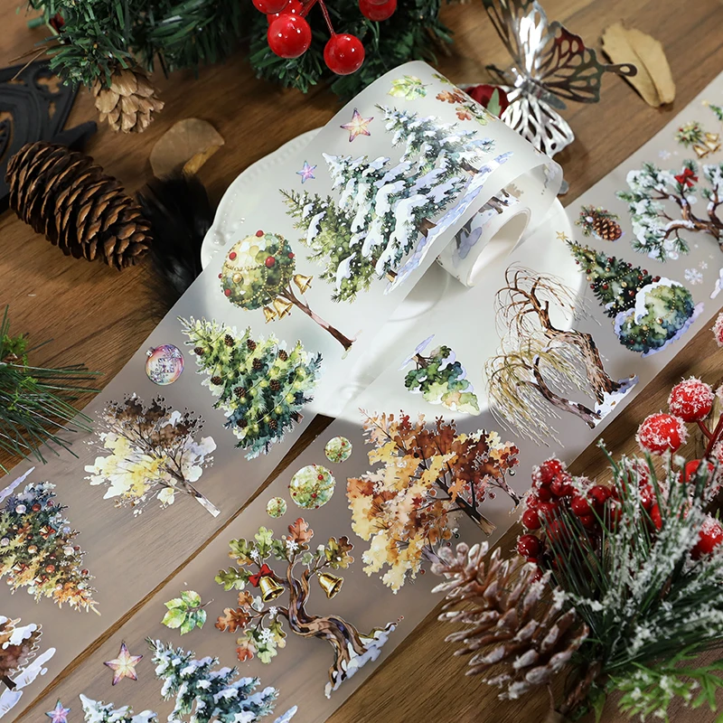 2m/Roll Matte Trees PET Tape Christmas tree Washi Masking Tape Decorative Adhesive Stickers For Scrapbooking Journal