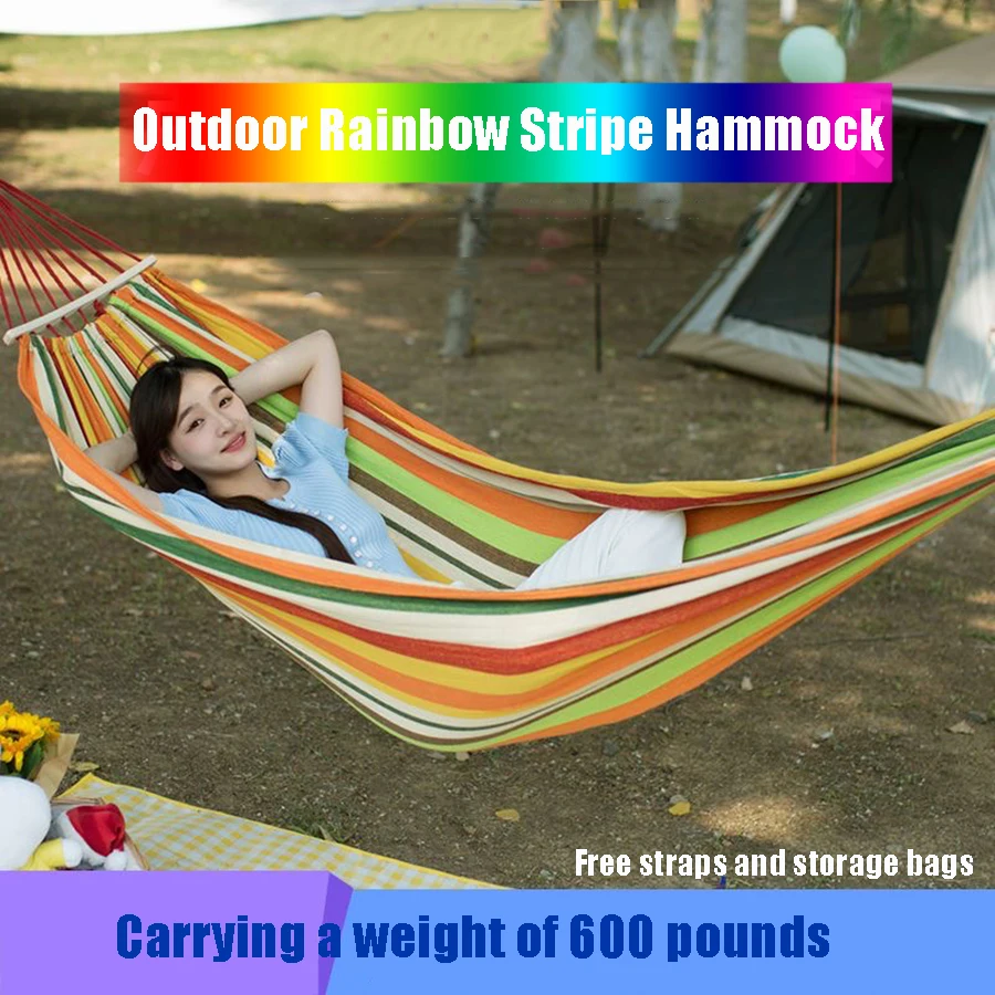 

Canvas Curved Stick Hammock Swing Wooden Stick Anti Rollover Single And Double Hammock Outdoor Camping Supplies