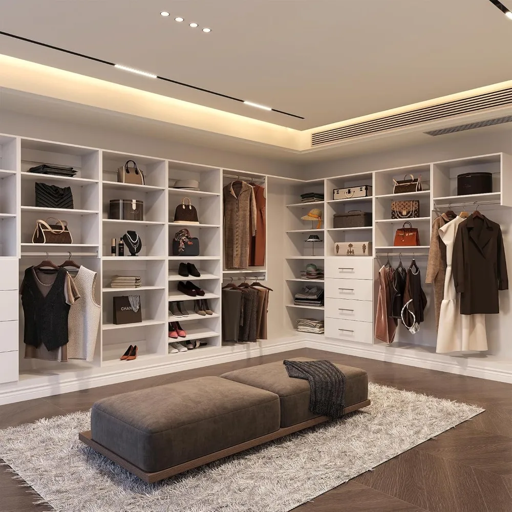 4 Drawer Short Tower Closet Unit, Modular Closet System, Wood Closet System Organizer with Storage for Walk in Closets