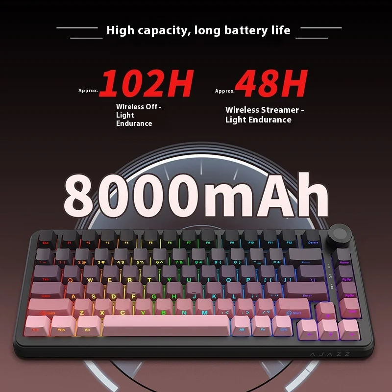 

Hot Black Knight Ak820max Mechanical Keyboard Triple Mode Wireless Bluetooth Gaming Customization 75Layout Wired Gaming Keyboard