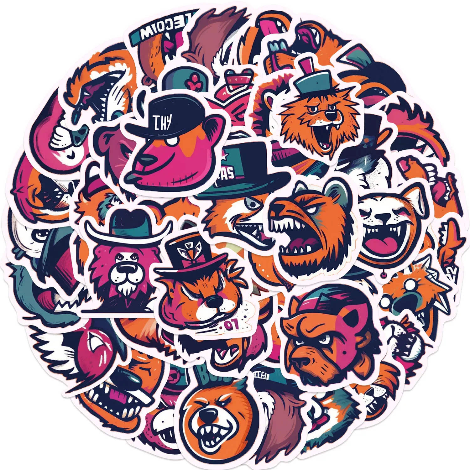 50PCS Fun Cartoon animals Graffiti Stickers Scrapbooking Collage Material Phone Cases Guitar Notebooks DIY Decorative