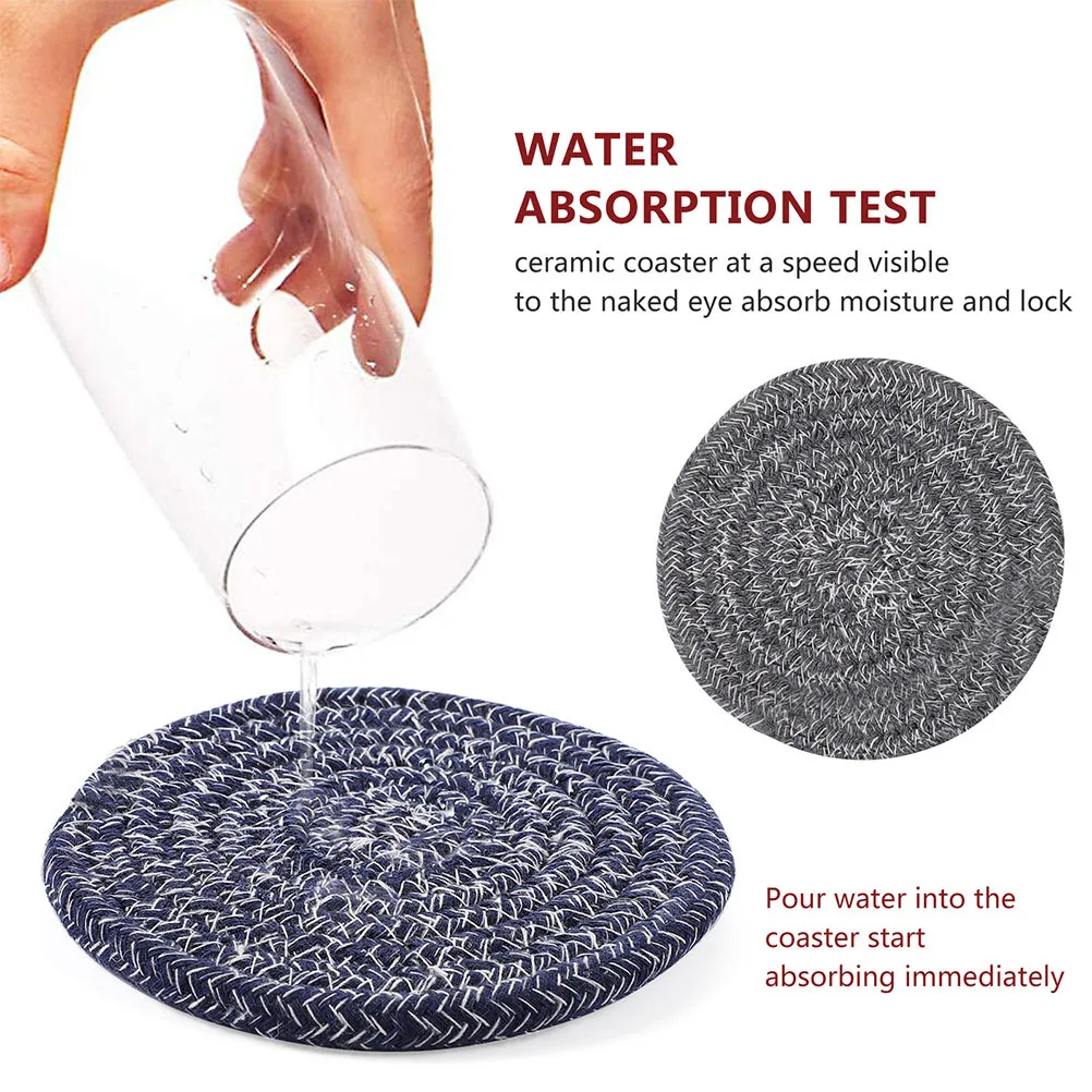 

6pcs Woven Coasters Fabric Drink Coasters Absorbent Tabletop Protection Minimalist Coffee Table Accessories Rustic Cup Mat Desk