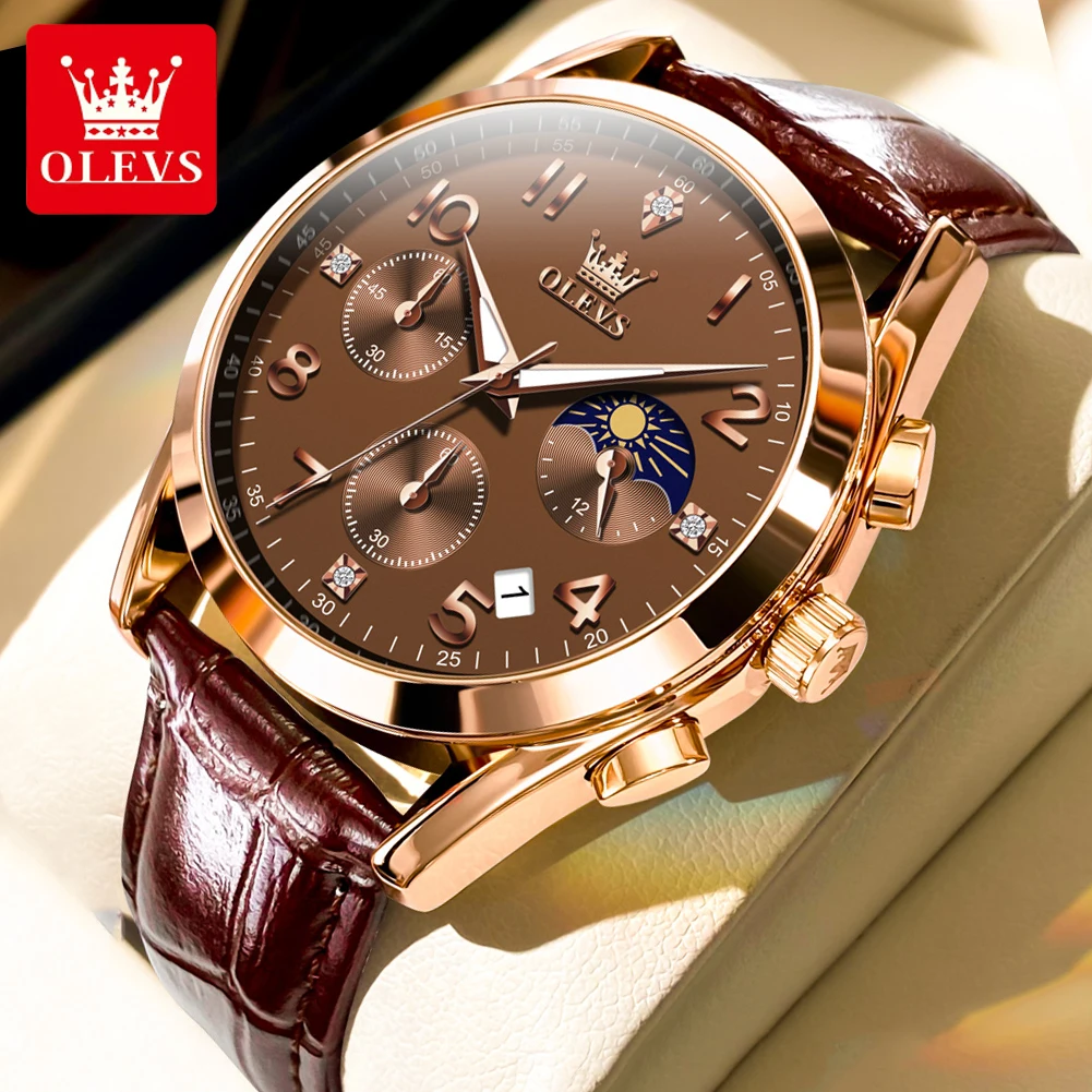 

OLEVS Men's Watches Fashion Casual Original Quartz Watch for Man Waterproof Luminous Wristwatch Chronograph Moon Phase Date 2023