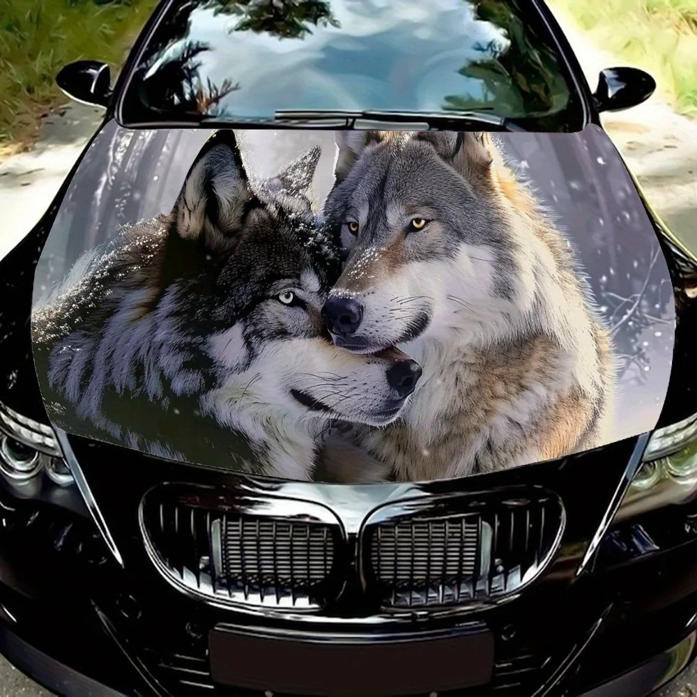 

Snow Wolf Hood Decoration Sticker - High-quality Self-adhesive PVC, Waterproof and Scratch-resistant, Unique Double Wolf Graphic