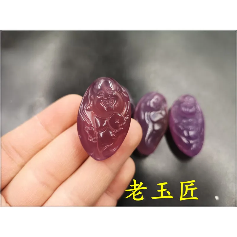 Agate Pendant, Purple Chalcedony Maitreya , Three-Dimensional Smiling Buddha
