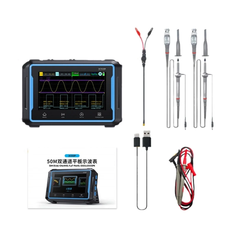 

2C53P Handhelds Oscilloscope 50MHz Waveforms Generator Multimeter 3 in 1 Multifunction Tester 2CH+AFG+DMM