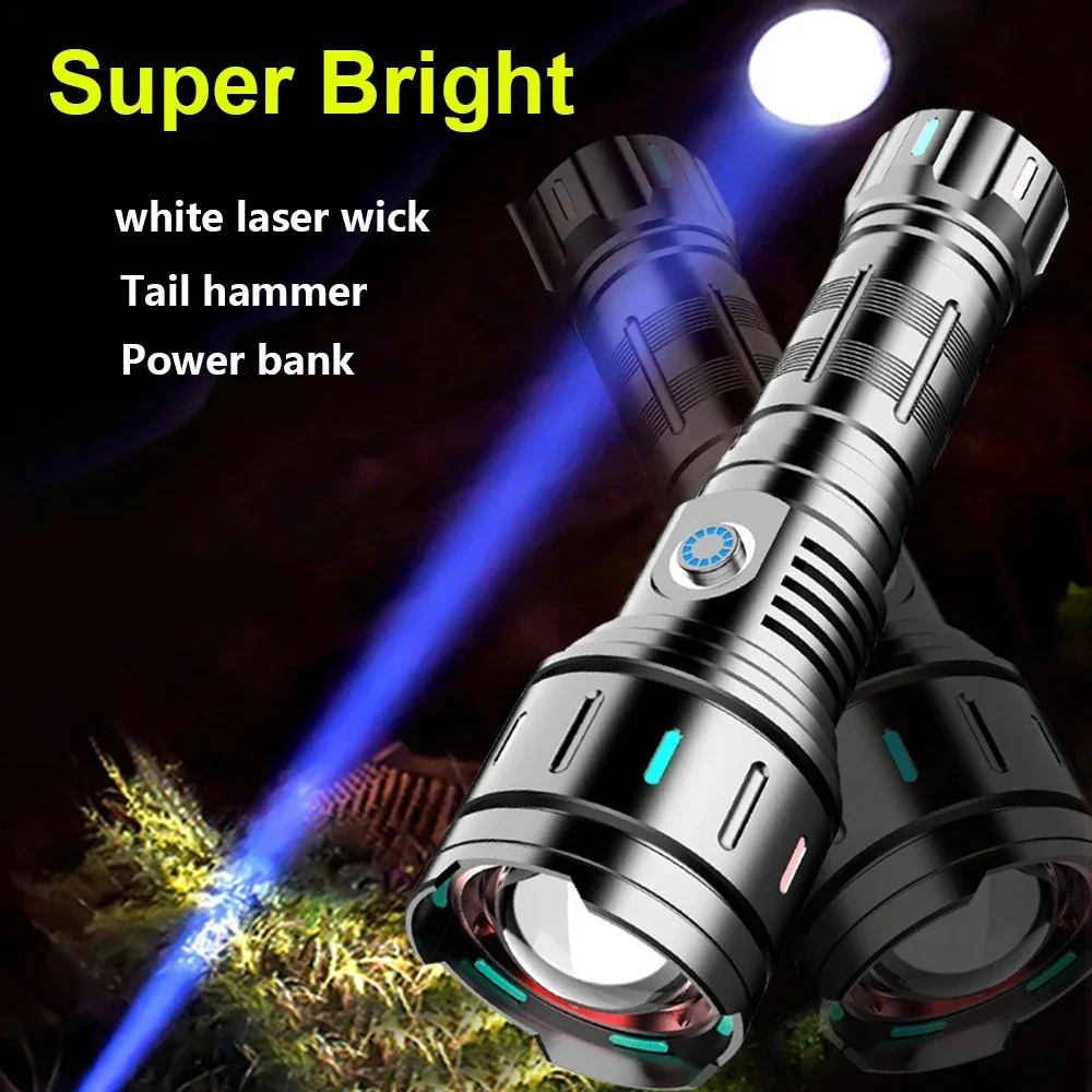 Rechargeable LED Flashlights White Laser Wick With Safety Hammer Zoom Lantern Waterproof Fluorescence Tactical escape Torch