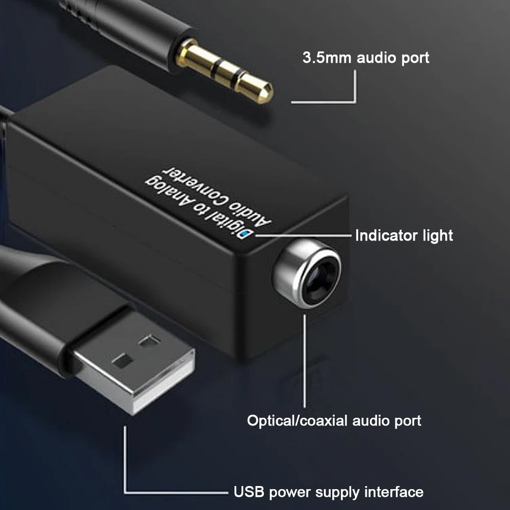 Audio Stereo konwerter DAC cyfrowy do włókien optycznych/koncentryczne analogowe 3.5mm USB Adapter do dekodera dla telewizor-top Box do konsoli